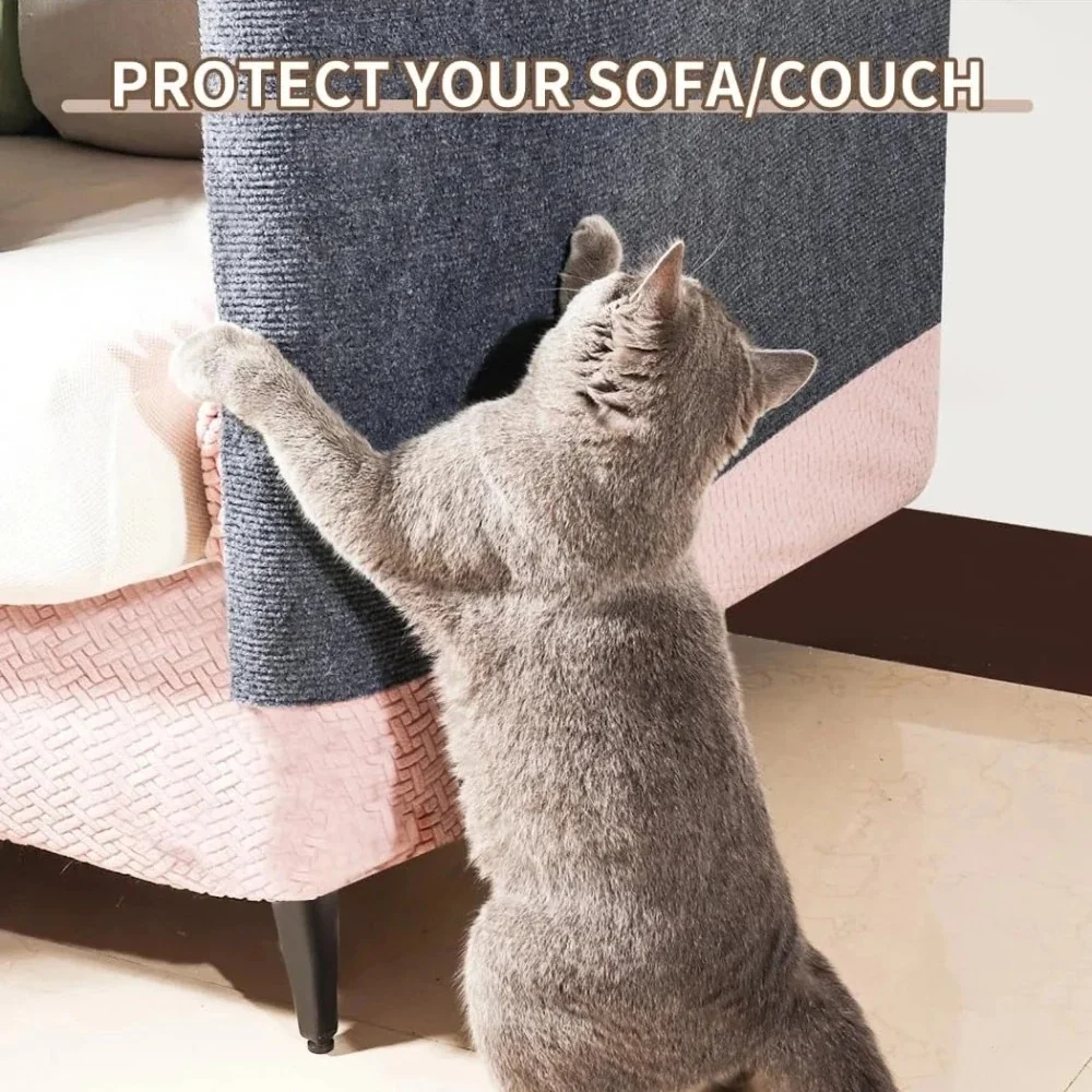 Cat scratching a Savirro protector fitted to the side of a sofa