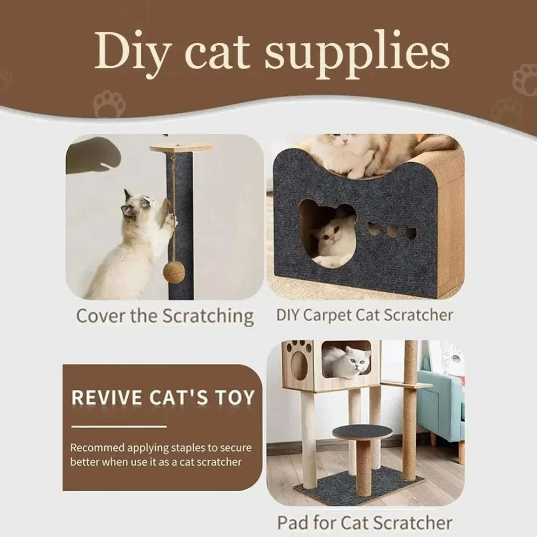 Savirro carpet used to cover a scratching post, DIY cat scratcher and cat tree pad